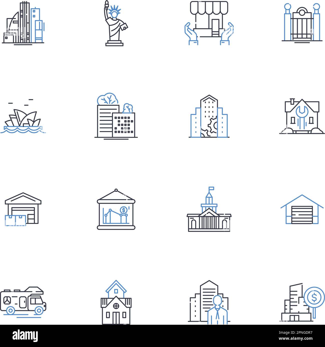 Raccolta di icone della linea di disposizione. Organizzazione, progettazione, layout, ordine, configurazione, Configurazione, vettore di sistema e illustrazione lineare. Posizionamento Illustrazione Vettoriale