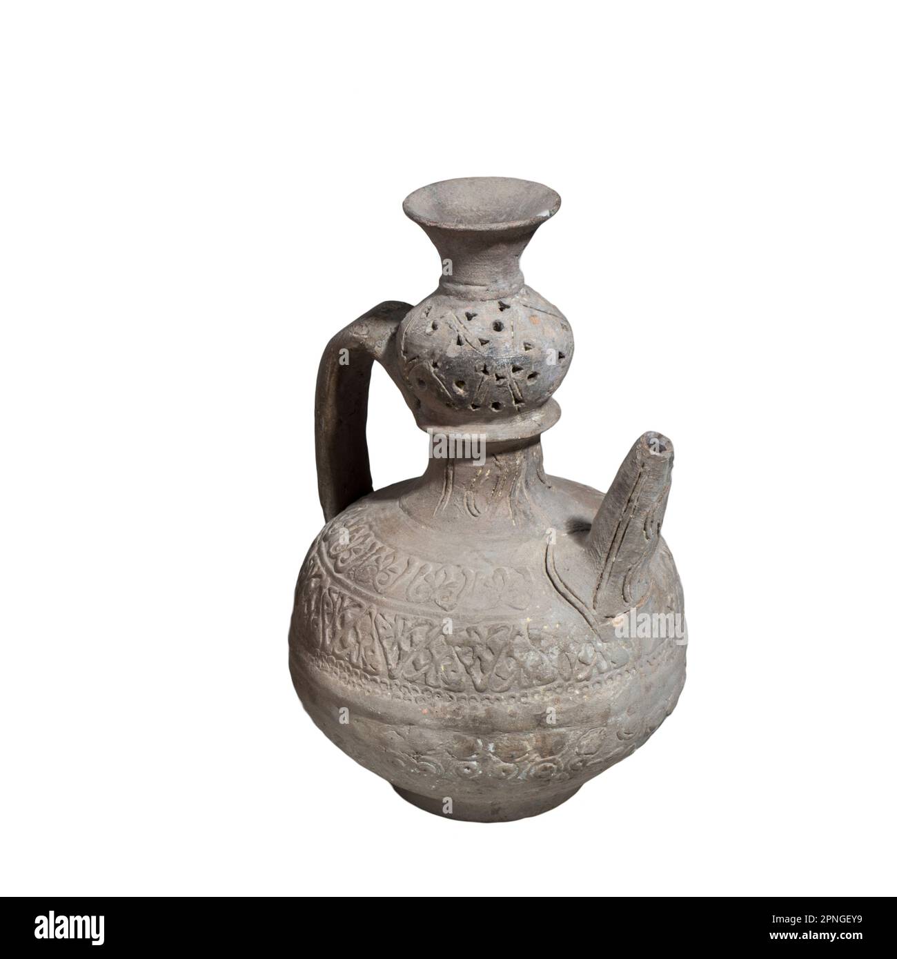 Islamic terra-cotta ewer con decorazioni arabe 7th-8secolo CE 16.8 cm alto Foto Stock
