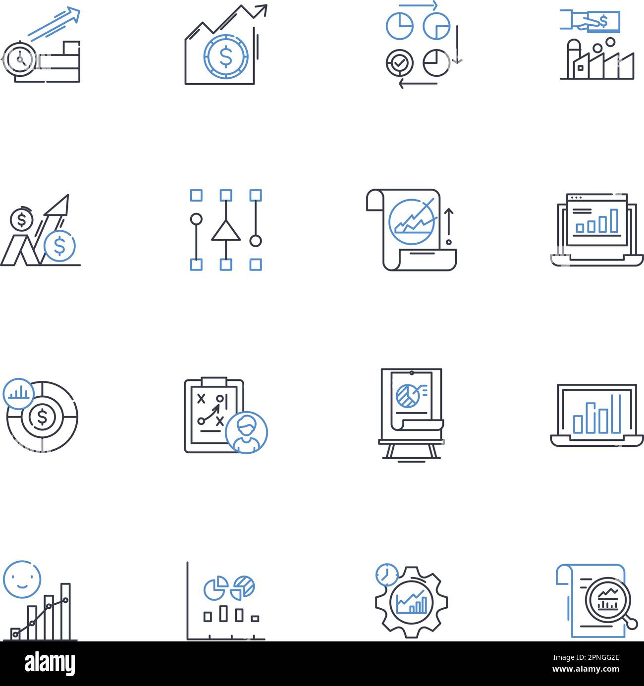 Raccolta di icone della linea di interpretazione statistica. Analisi, dati, informazioni, analisi, tendenze, Grafica, vettore di inferenza e illustrazione lineare. Grafici Illustrazione Vettoriale