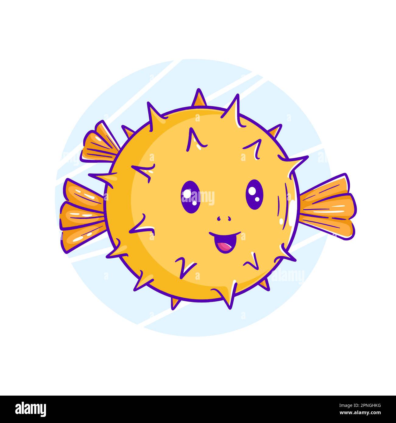 Pesce puffer disegnato a mano Clipart cartoon Illustrazione Vettoriale