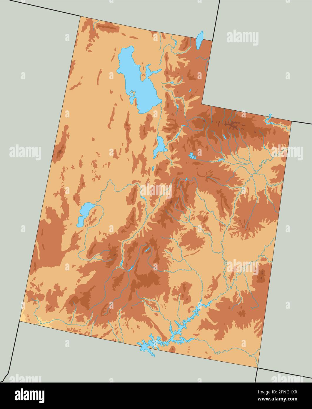 Mappa fisica dello Utah dettagliata. Illustrazione Vettoriale