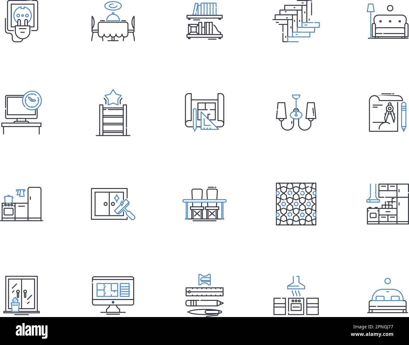 Collezione icone linea design industriale. Ergonomia, estetica, funzionalità, innovazione, sostenibilità, Prototipazione, modellazione vettoriale D e lineare Illustrazione Vettoriale