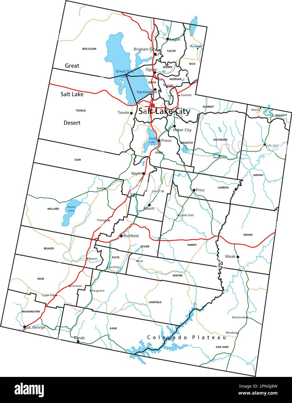 Mappa delle strade e delle autostrade dello Utah. Illustrazione vettoriale. Illustrazione Vettoriale