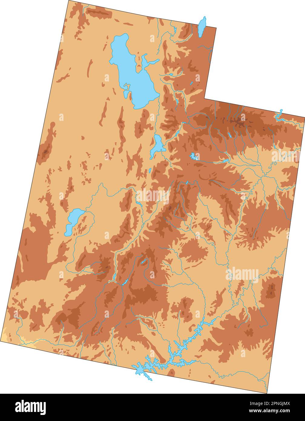 Mappa fisica dello Utah dettagliata. Illustrazione Vettoriale