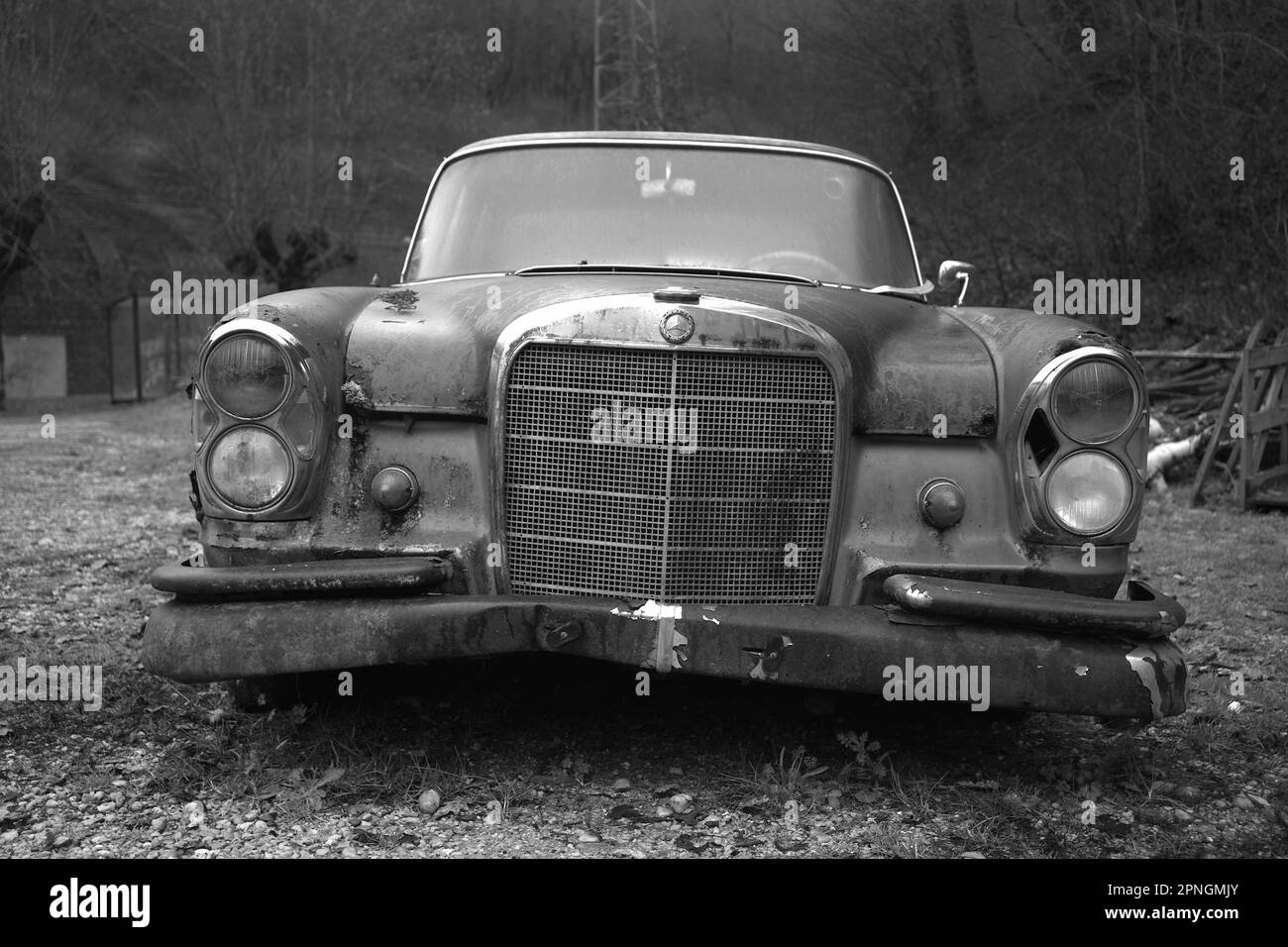 Abbandonato Mercedes-Benz 220 SEB Fintail, Saint-Denis-Catus, dipartimento Lot, Francia Foto Stock