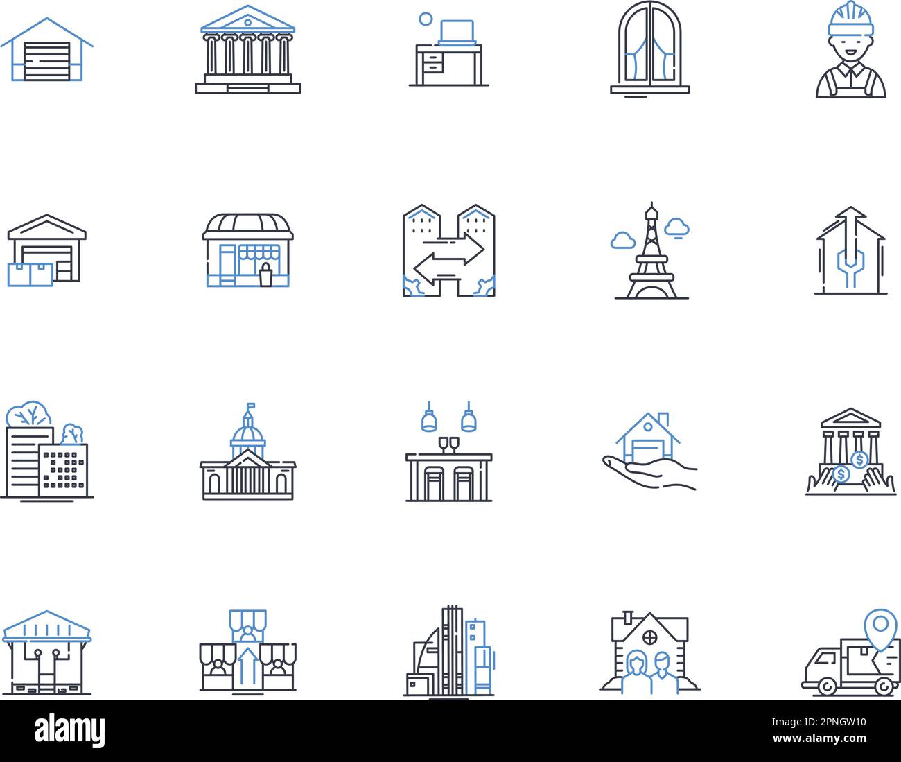Raccolta icone linea di disegno. Blueprints, schematico, misure, strutturale, disegno, Piani, vettore di scala e illustrazione lineare. Ingegneri Illustrazione Vettoriale