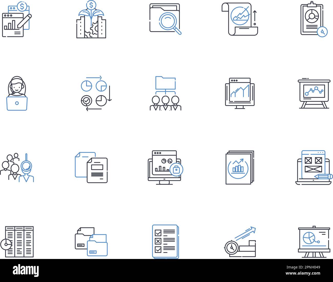 Registrazione della raccolta delle icone delle linee di sistema. Organizzazione, semplice, sistematica, digitale, accessibilità, Precisione, efficienza vettoriale e lineare Illustrazione Vettoriale