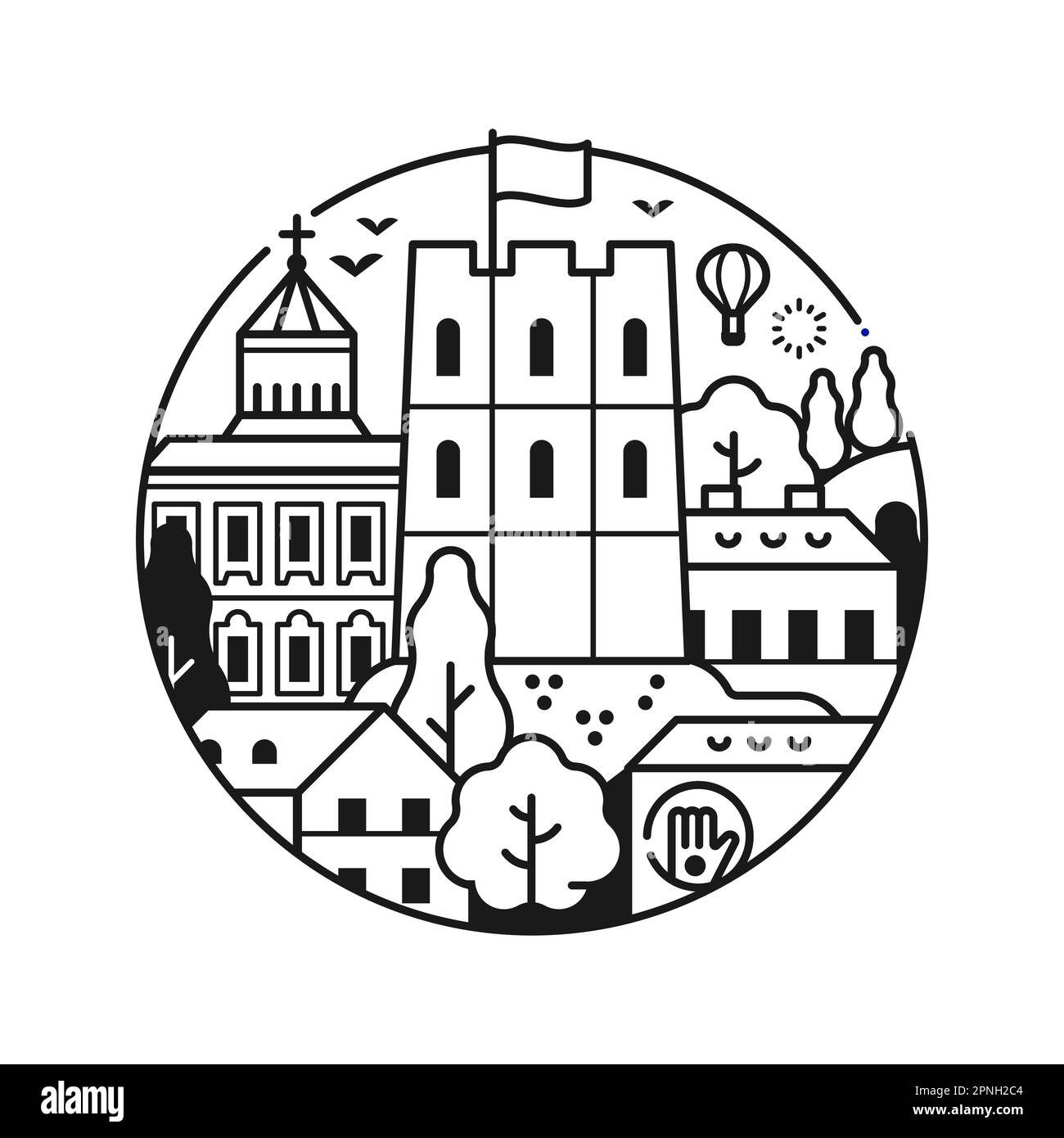 Viaggia sull'icona di Vilnius con la torre del castello di Gediminas Illustrazione Vettoriale
