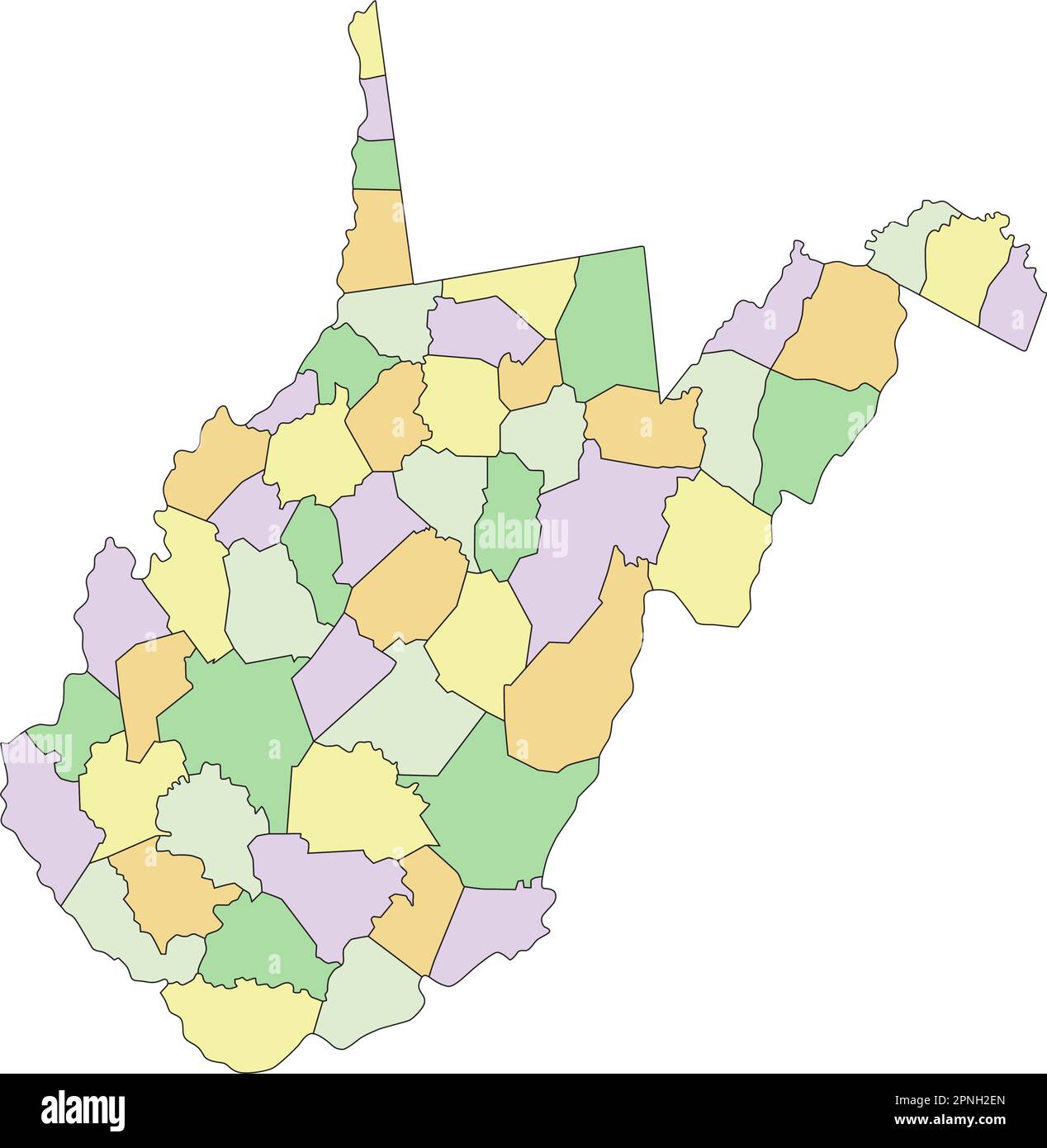 West Virginia - Mappa politica modificabile molto dettagliata. Illustrazione Vettoriale