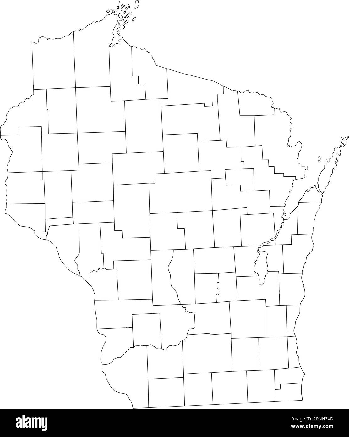 Mappa dei ciechi del Wisconsin molto dettagliata. Illustrazione Vettoriale
