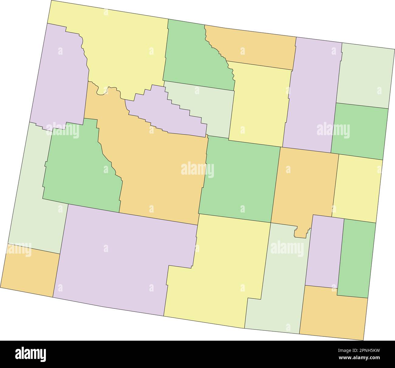 Wyoming - Mappa politica modificabile estremamente dettagliata. Illustrazione Vettoriale