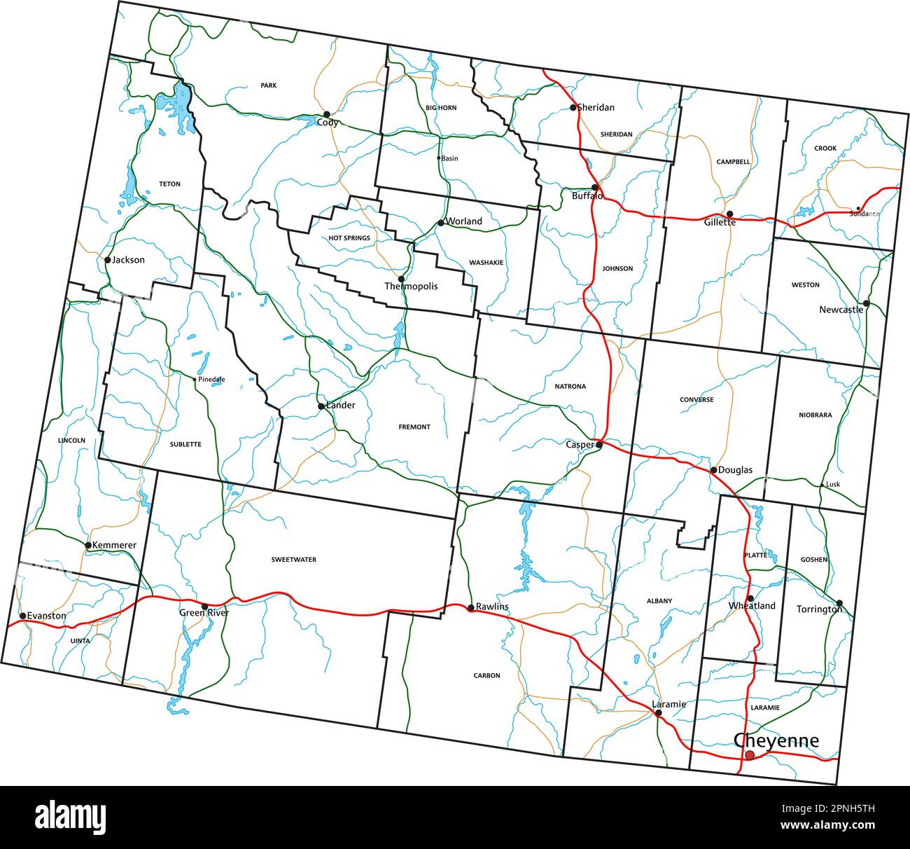 Mappa stradale e autostradale del Wyoming. Illustrazione vettoriale. Illustrazione Vettoriale