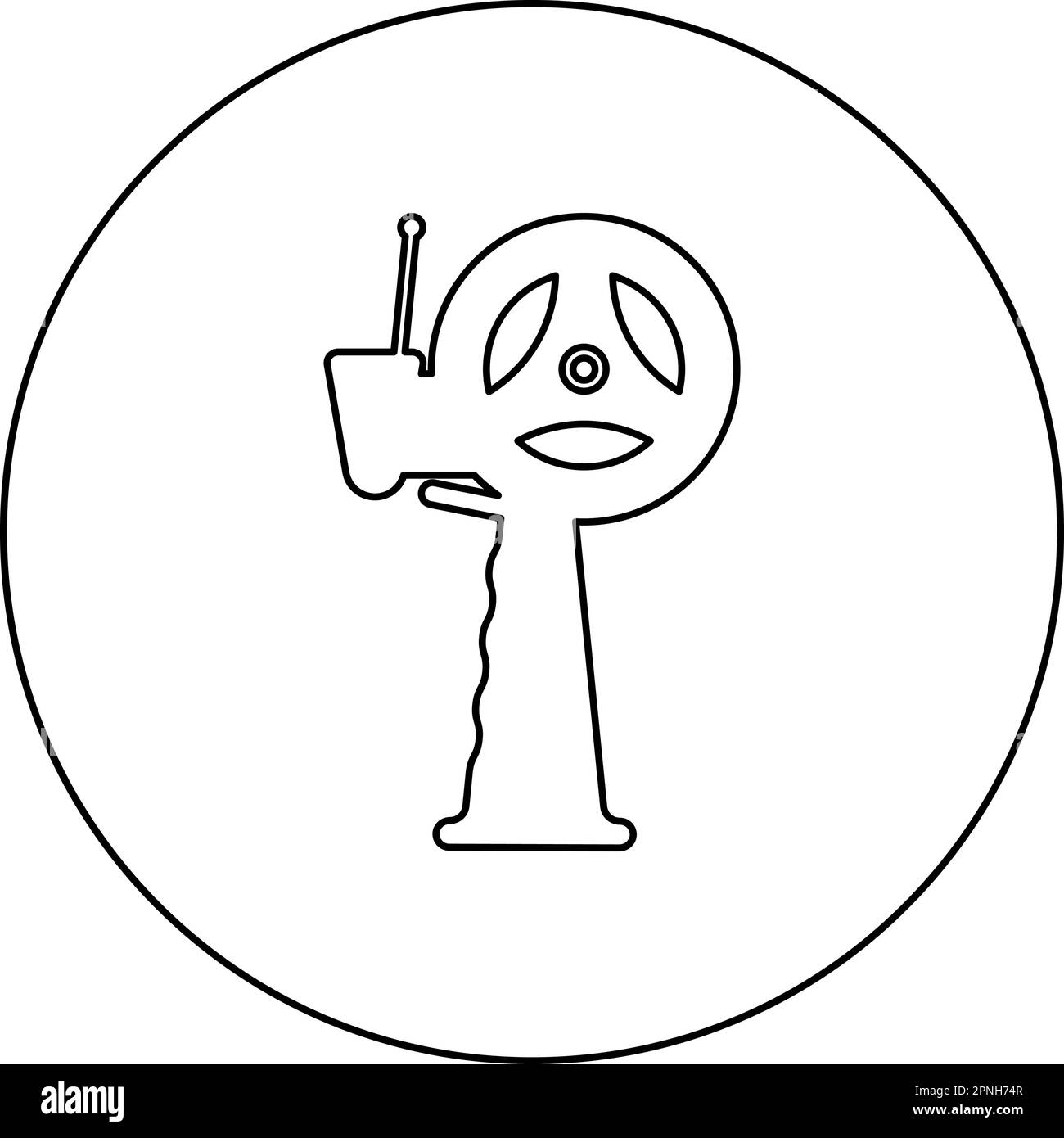 Dispenser con nastro adesivo scotch per icona a mano in cerchio rotondo nero colore vettore illustrazione immagine contorno linea sottile stile semplice Illustrazione Vettoriale