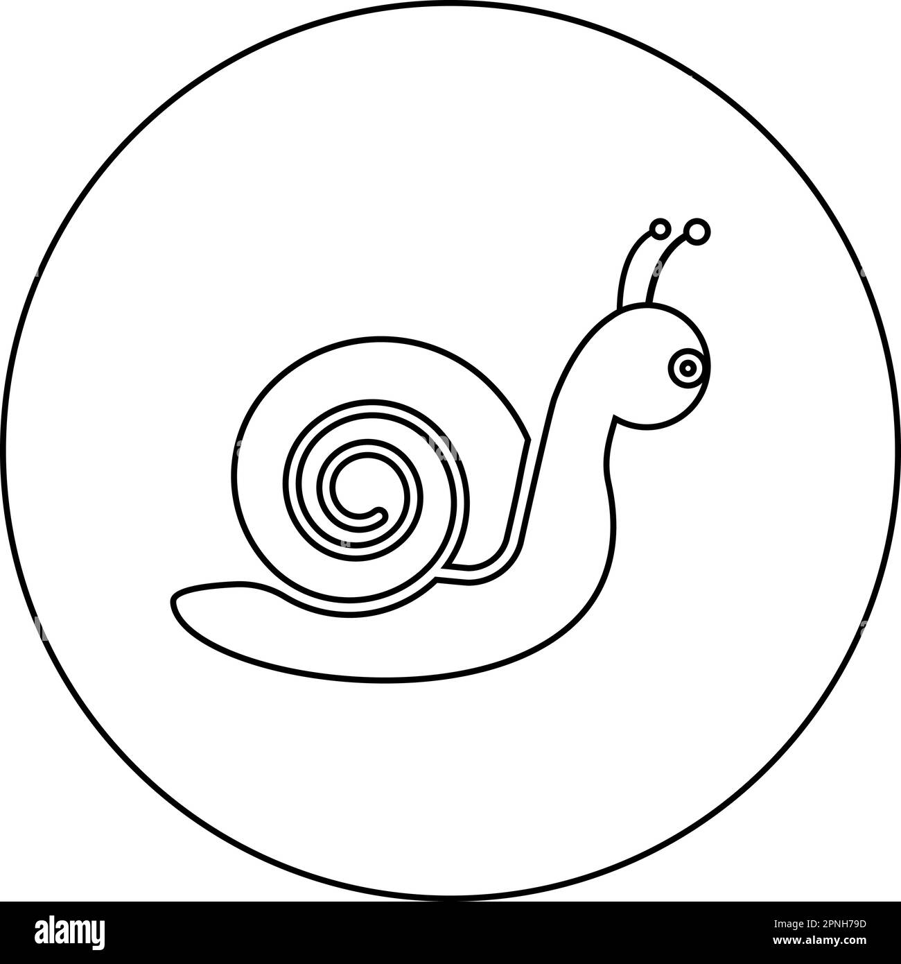 Icona di molluschi a lumaca in cerchio rotondo nero colore vettore illustrazione immagine contorno linea sottile stile semplice Illustrazione Vettoriale