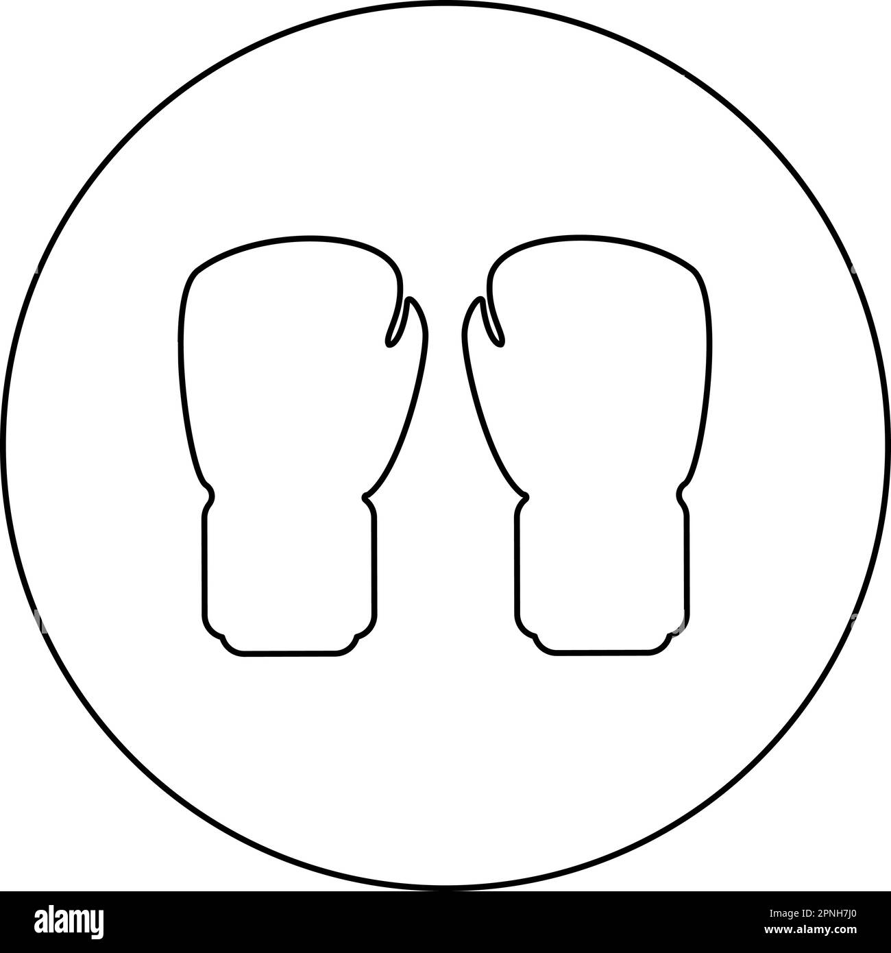Box guanti coppia pugno attrezzatura di protezione sportswear for punch workout sport icona in cerchio rotondo nero colore vettore illustrazione immagine contorno Illustrazione Vettoriale