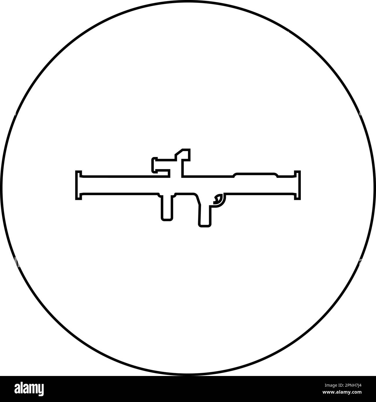 Store grenade lanciatore bazooka pistola razzo sistema icona in cerchio rotondo nero colore vettore illustrazione immagine contorno linea sottile stile semplice Illustrazione Vettoriale