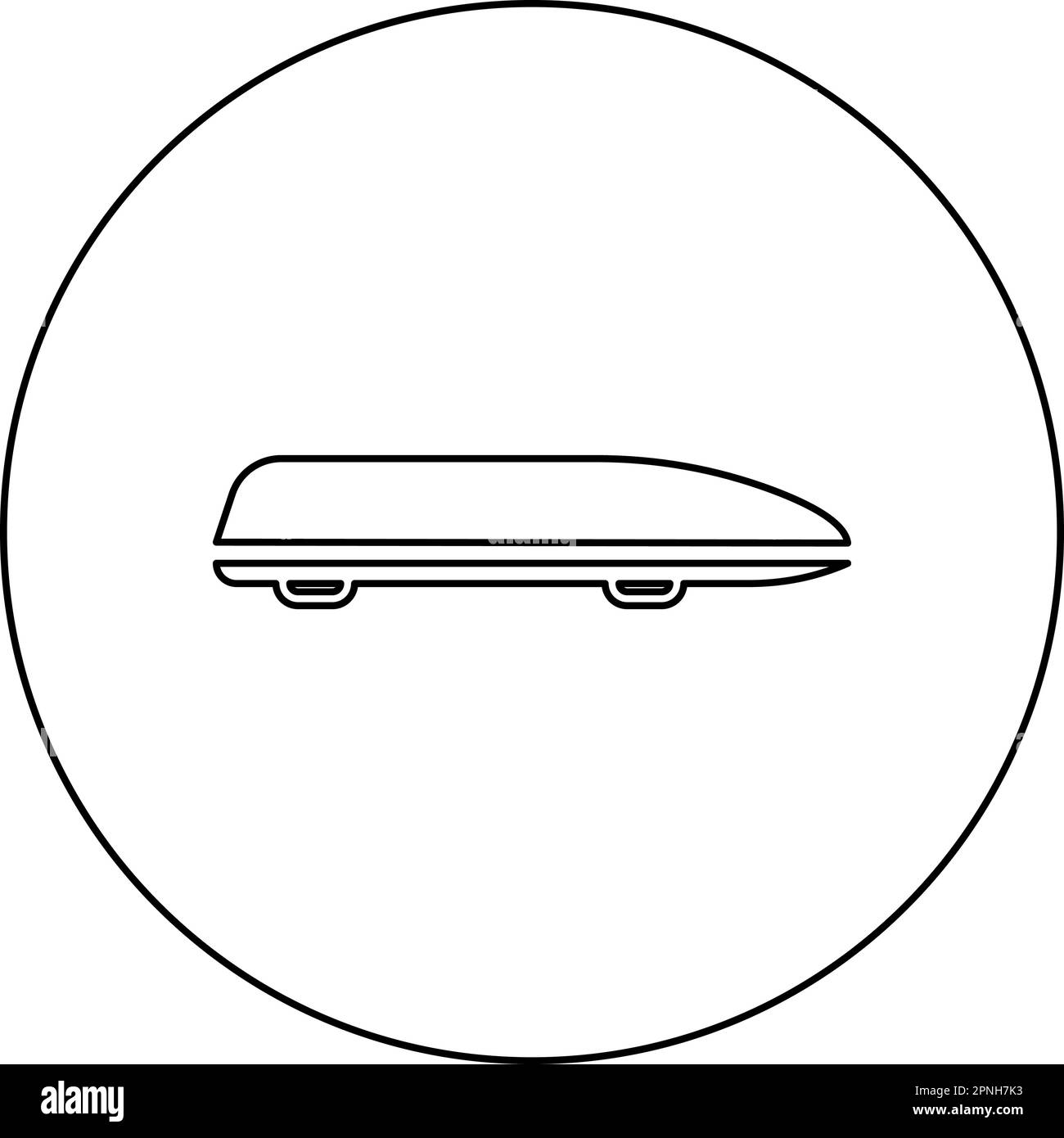Car box auto tetto portante bagagliaio cargo tetto icona in cerchio rotondo nero colore vettore illustrazione immagine contorno linea sottile stile semplice Illustrazione Vettoriale