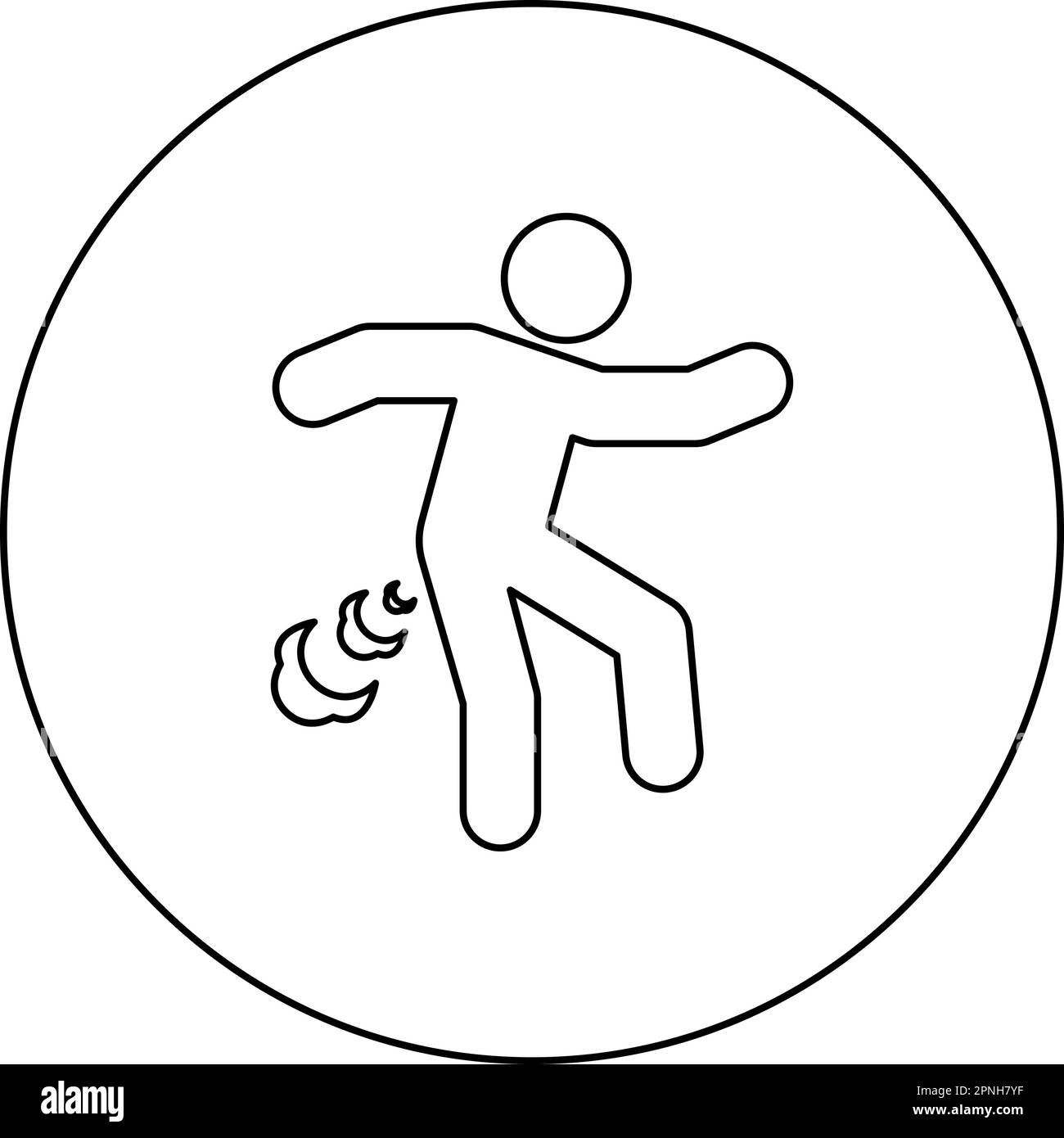 Uomo farts rottura vento farting gonfiore nube di gas puzzolente cattivo odore flatulenza icona in cerchio rotondo nero colore vettore illustrazione immagine contorno Illustrazione Vettoriale