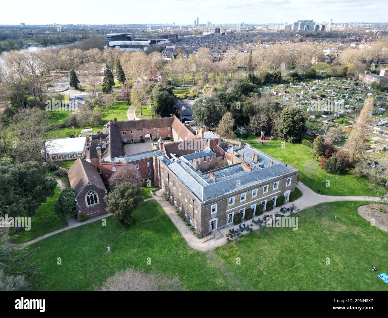 Fulham Palace Londra UK drone vista aerea Foto Stock