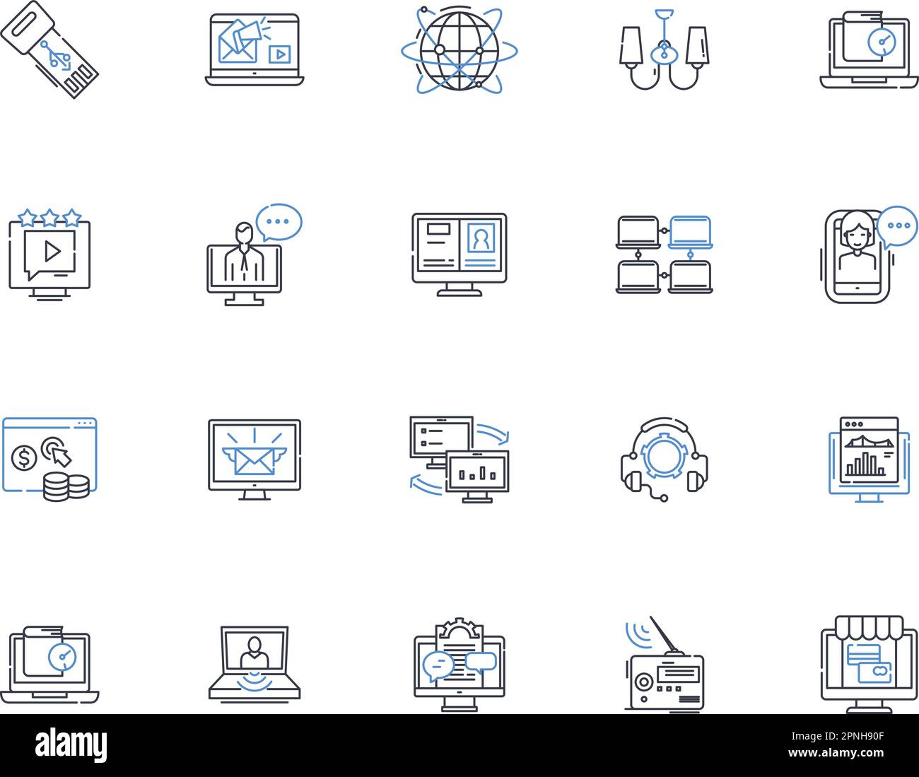 Raccolta delle icone della linea di età delle informazioni. Digitalizzazione, automazione, connettività, big data, algoritmi, Sicurezza informatica, virtualizzazione vettoriale e lineare Illustrazione Vettoriale
