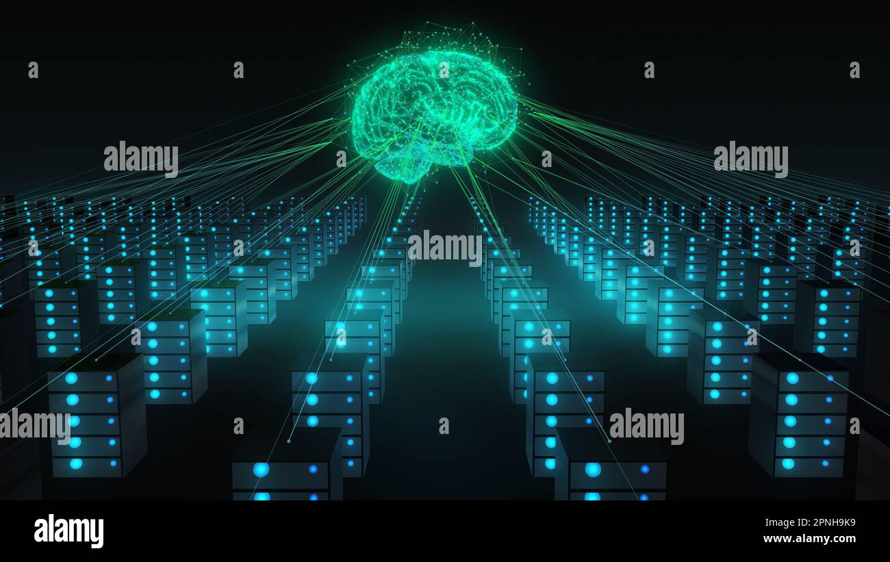 Rete neurale o connettività di rete con intelligenza artificiale Foto Stock