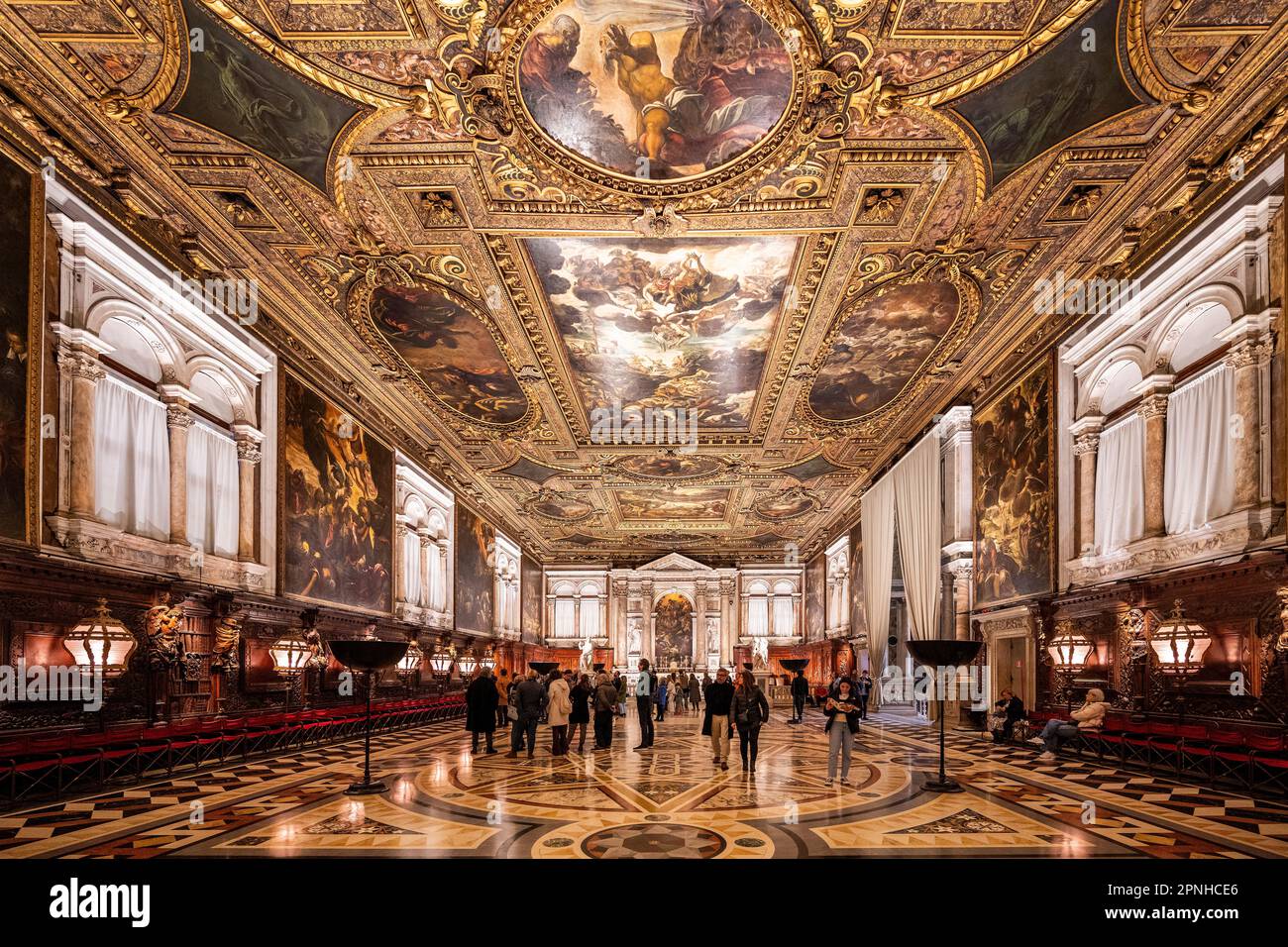 Salone maggiore, Scuola Grande di San Rocco, Venezia, Veneto, Italia Foto Stock