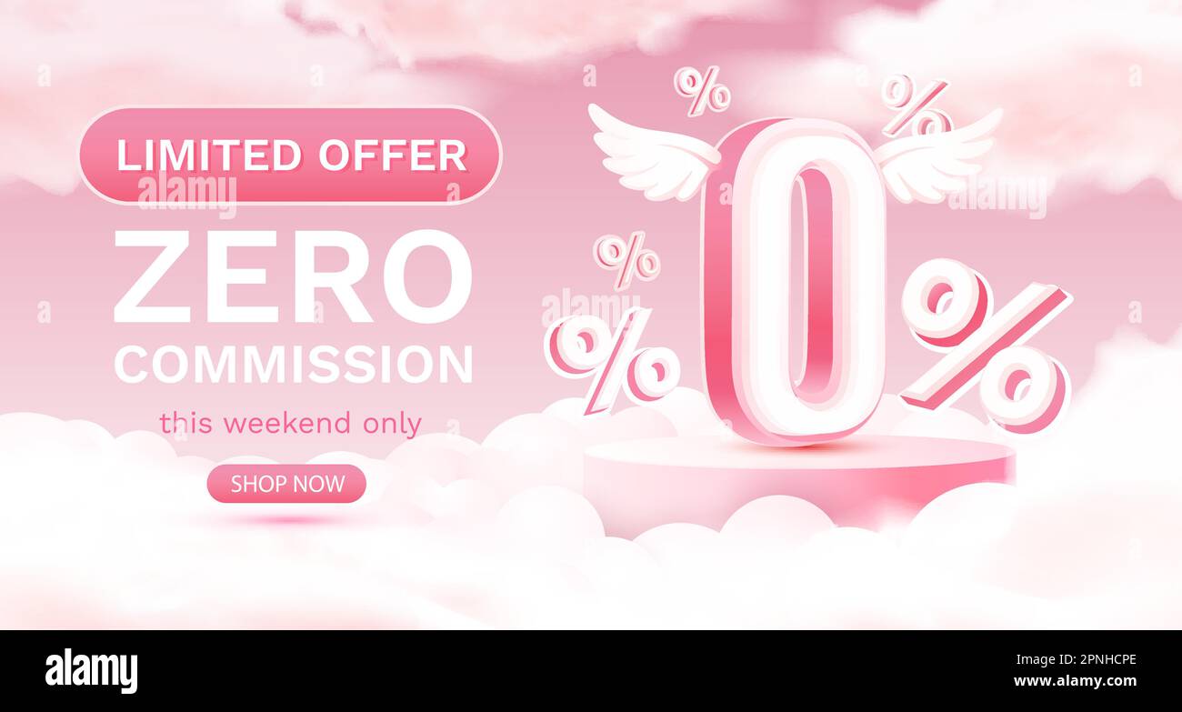 Nessuna commissione, offerta limitata, zero percento. Promozione cartello. Illustrazione vettoriale Illustrazione Vettoriale