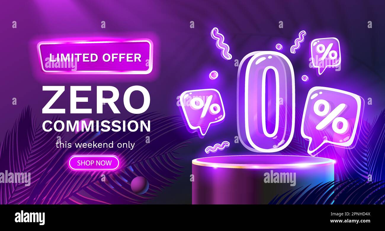 Nessuna commissione, offerta limitata, zero percento. Promozione cartello. Illustrazione vettoriale Illustrazione Vettoriale
