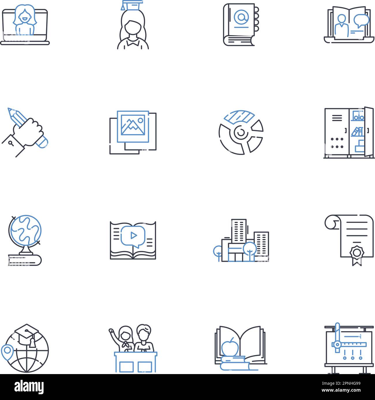 Collezione icone linea istituto tecnico. Ingegneria, tecnologia, Scienza, innovazioni, Meccanica, Robotica, automazione vettoriale e lineare Illustrazione Vettoriale