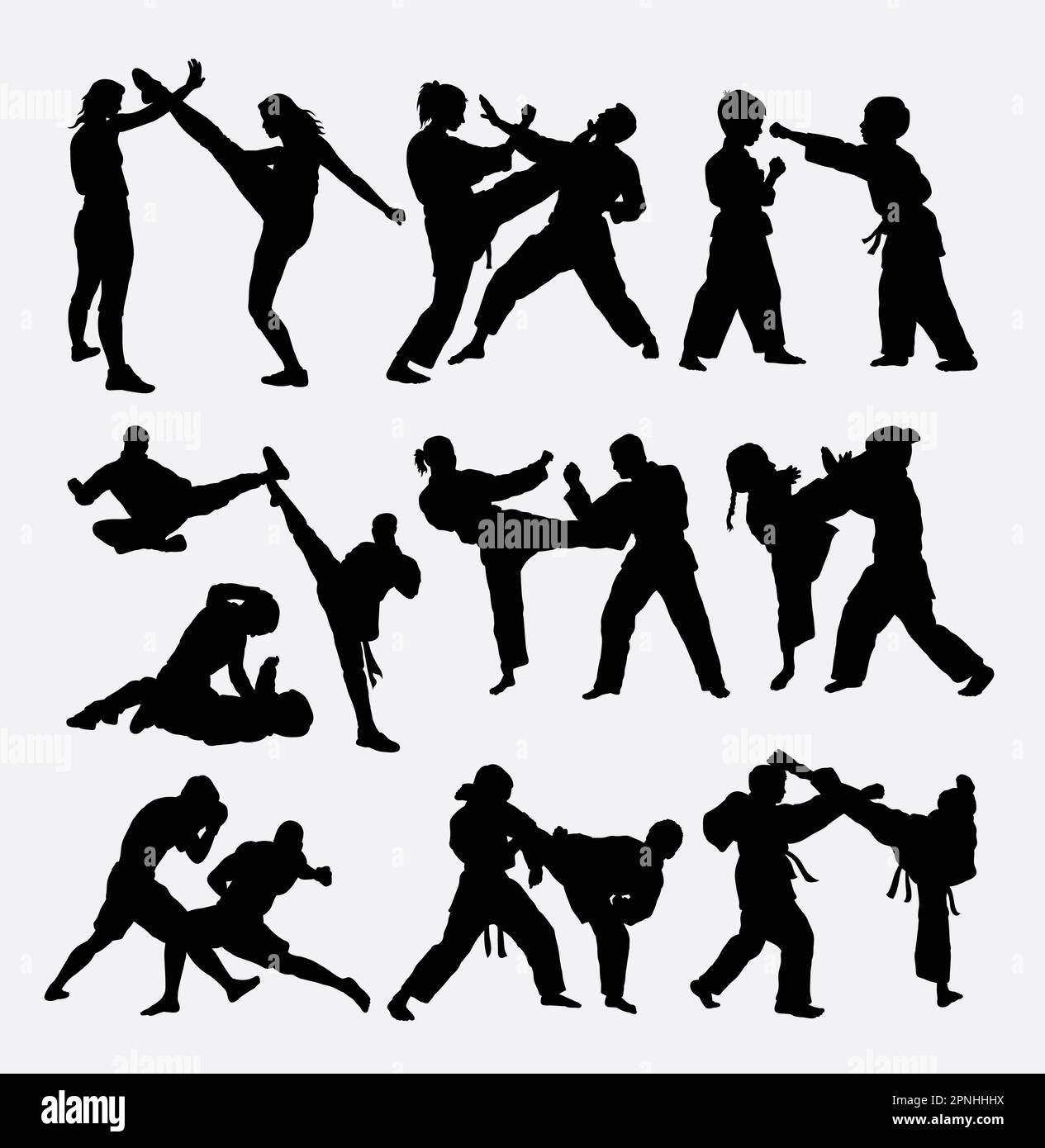 Formazione di arte marziale. Uomo, donna e bambino. Buon uso per simboli, logo, icona web, mascotte, elementi di gioco, o qualsiasi progetto che desideri. Facile da usare, modificare o c Illustrazione Vettoriale