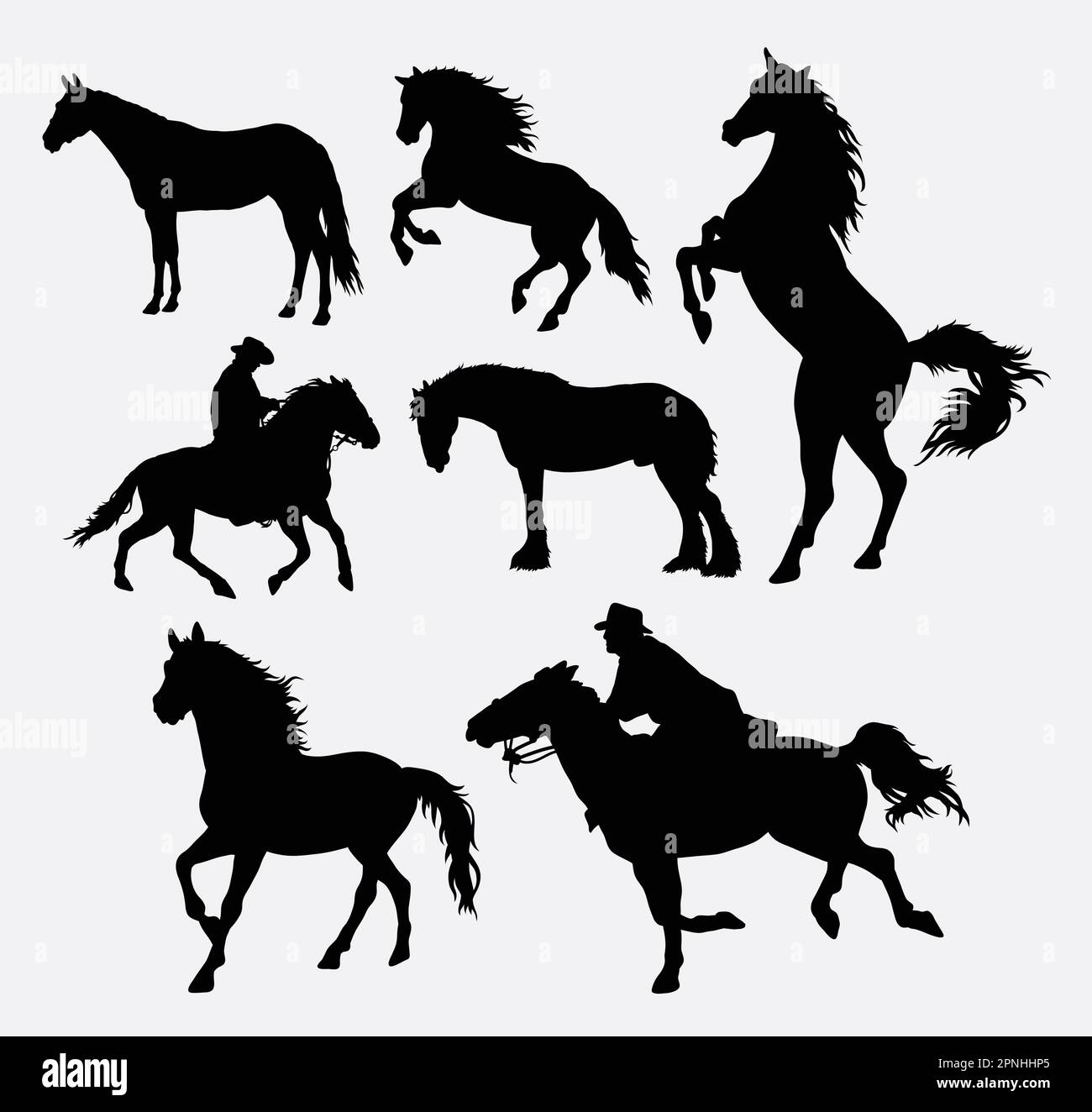 Cavallo che corre, saltando, in piedi, camminando silhouette. Buon uso per simbolo, logo, icona web, mascotte, elemento di gioco, adesivo, o qualsiasi disegno che si desidera. Facile Illustrazione Vettoriale