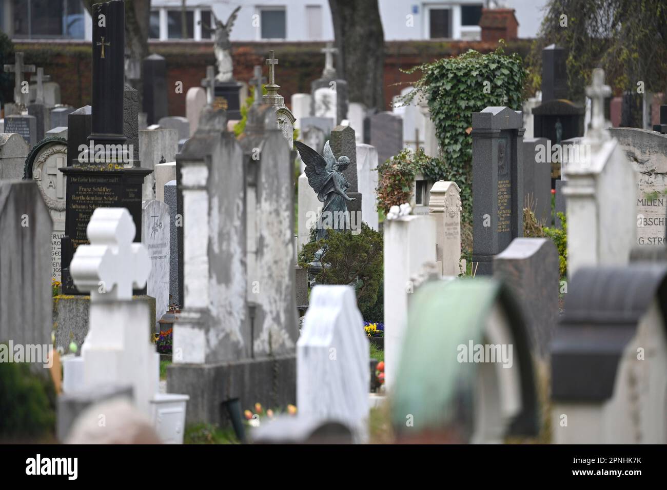 Monaco, Germania. 19th Apr, 2023. Tombe nel cimitero nord di Monaco. ? Credit: dpa/Alamy Live News Foto Stock