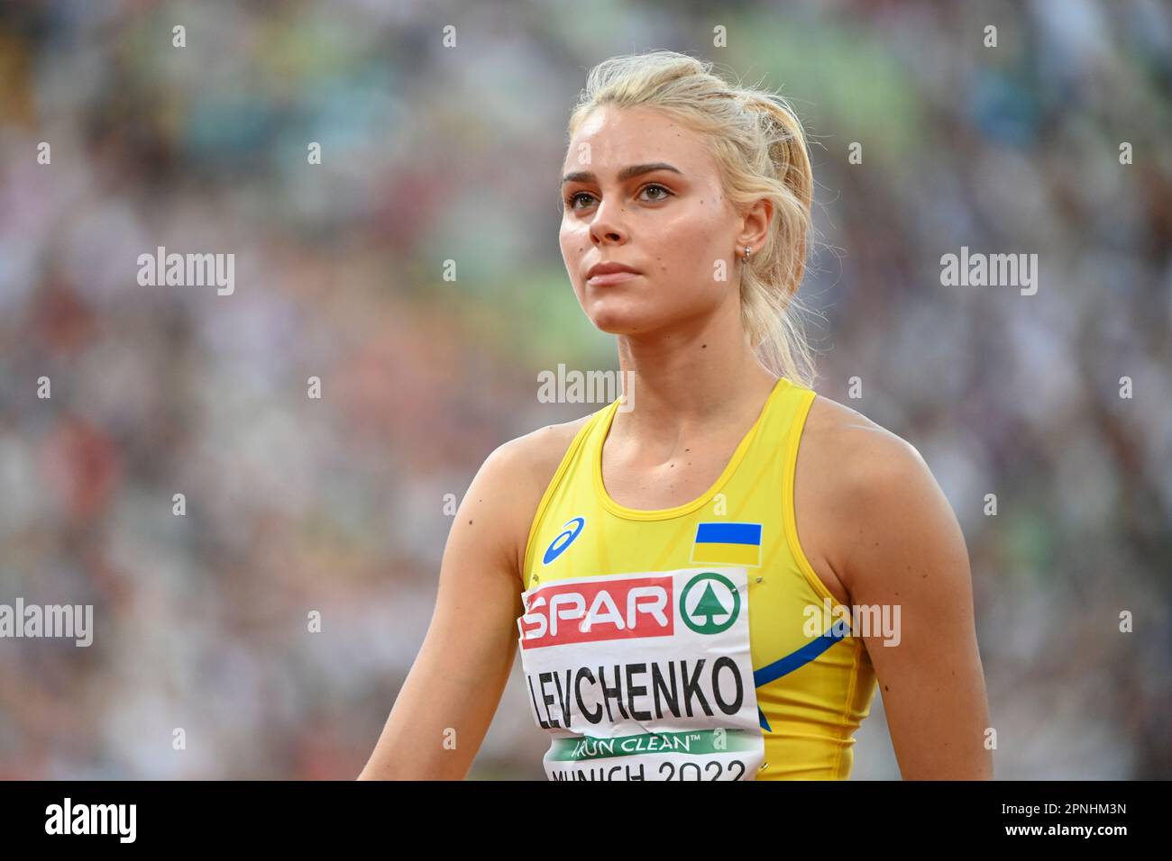 Yuliya Levchenko (Ucraina). Donne High Jump. Campionato europeo di Monaco 2022 Foto Stock