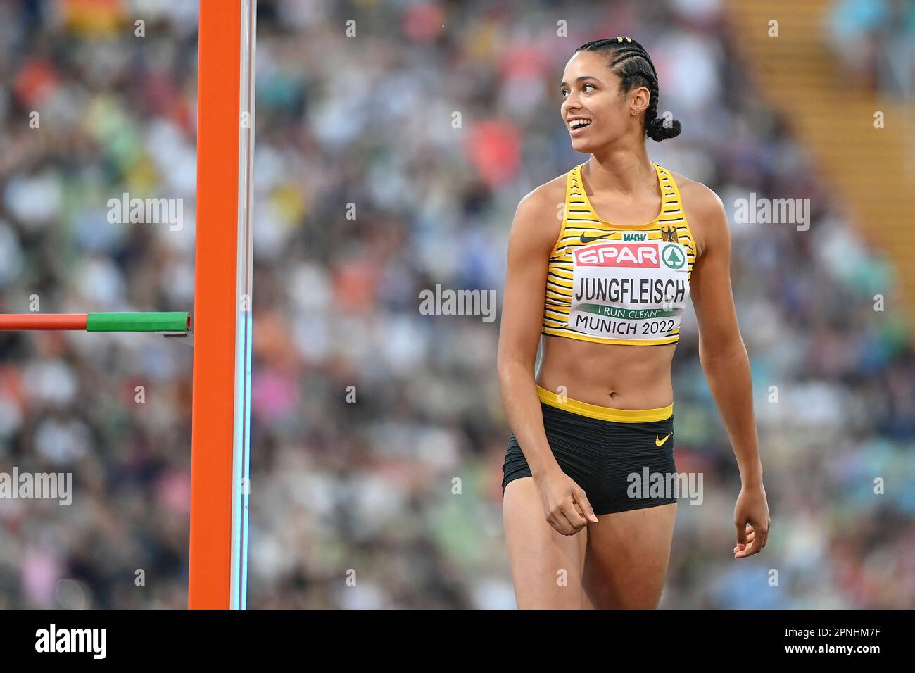 Marie-Laurence Jungfleisch (Germania), Salto donne. Campionato europeo di Monaco 2022 Foto Stock