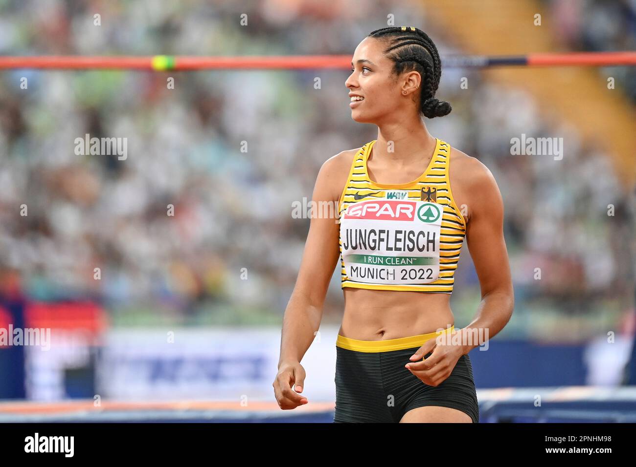 Marie-Laurence Jungfleisch (Germania), Salto donne. Campionato europeo di Monaco 2022 Foto Stock