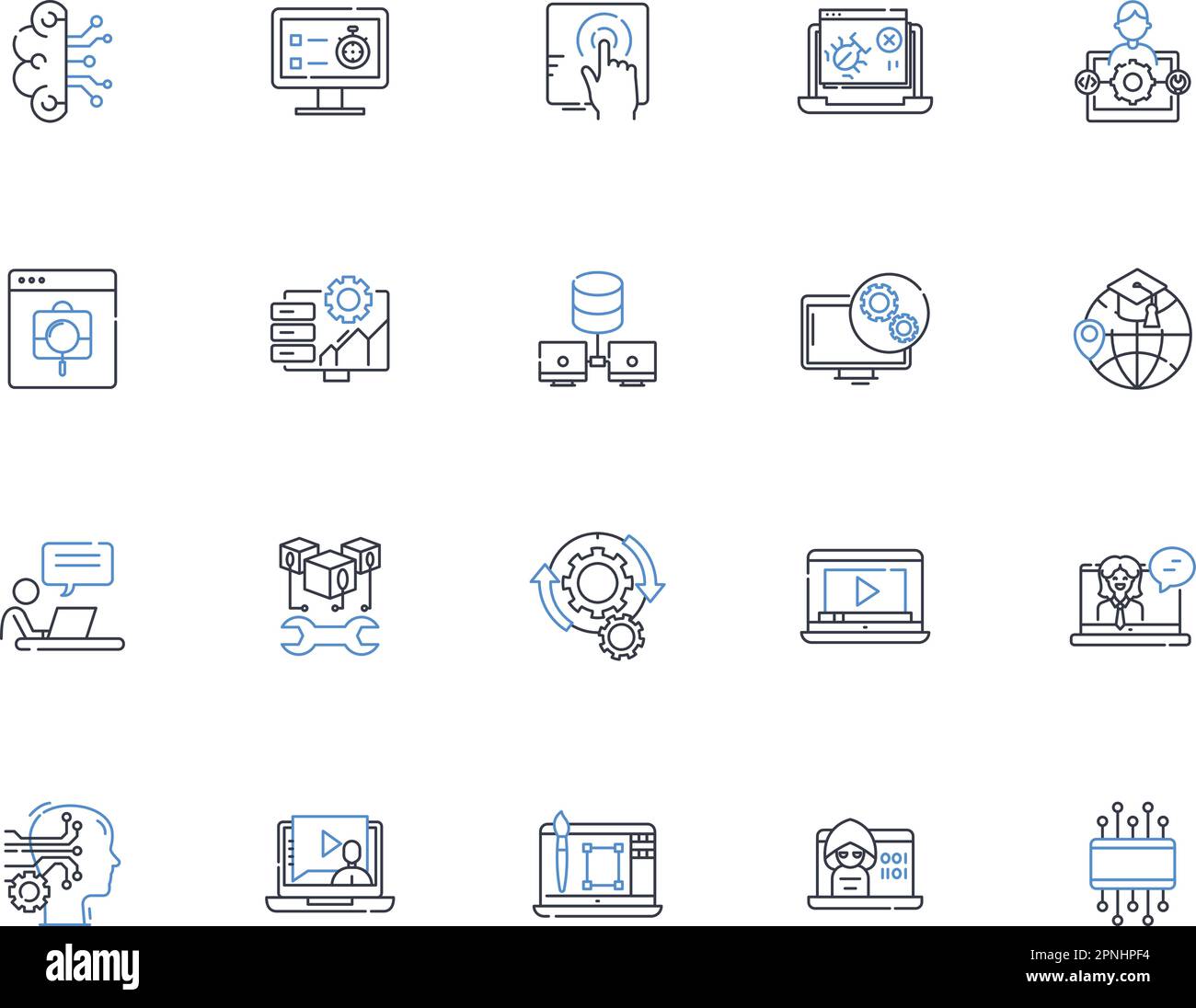 Ricerca ottimizzazione linea icone raccolta. SEO, parole chiave, classificazione, traffico, Crawlability, Indicizzabilità, vettore di metadati e illustrazione lineare Illustrazione Vettoriale