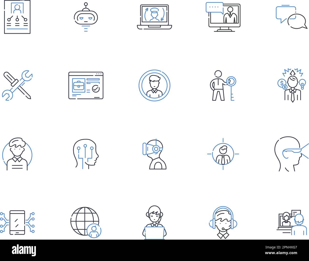 Raccolta di icone della linea principale. Leadership, Amministrazione, Istruzione, orientamento, disciplina, Autorità, vettore di Mentor e illustrazione lineare Illustrazione Vettoriale