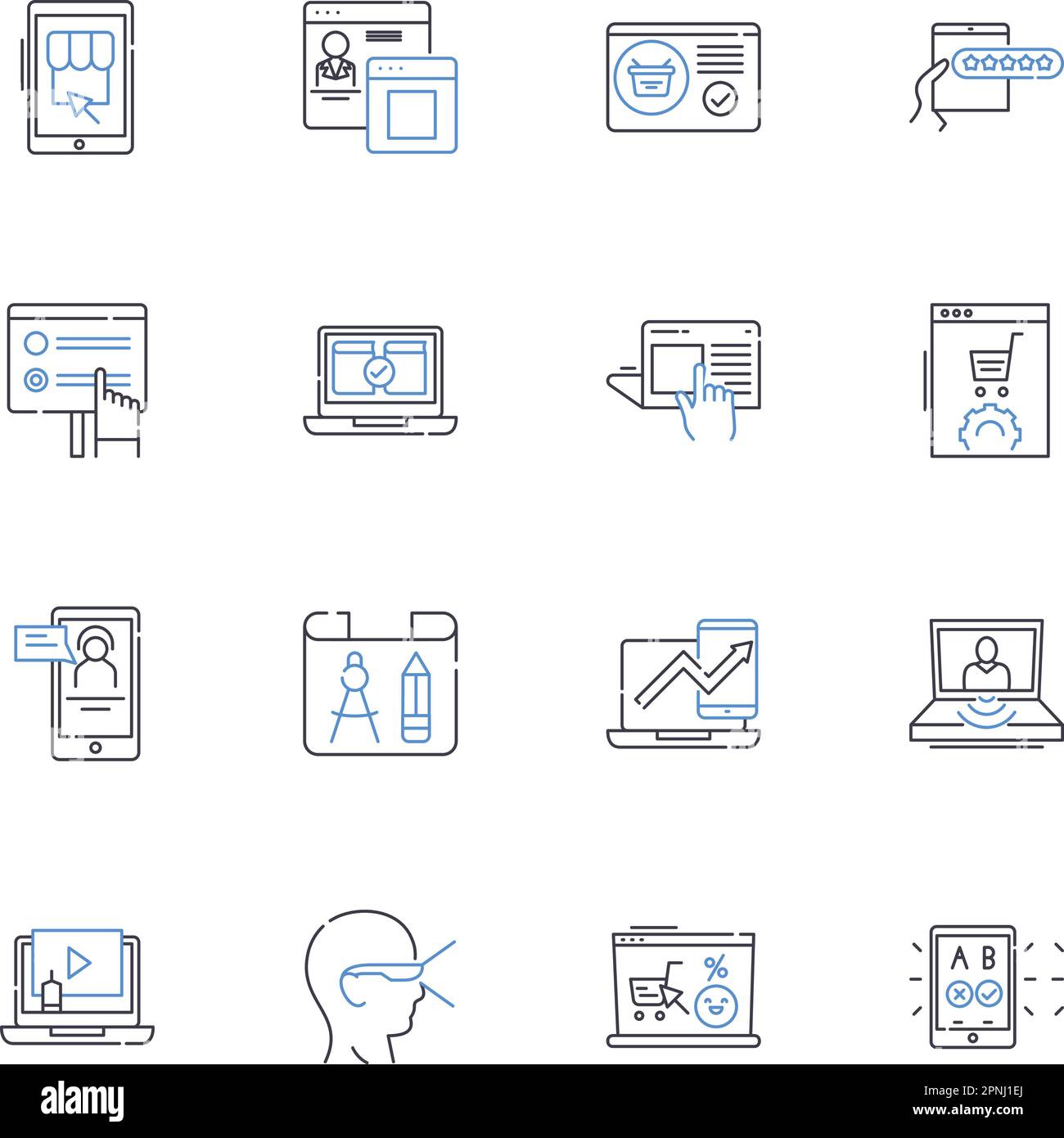 La raccolta di icone delle linee degli algoritmi genetici. Fitness, evoluzione, cromosoma, gene, selezione, Popolazione, vettore di mutazione e illustrazione lineare Illustrazione Vettoriale