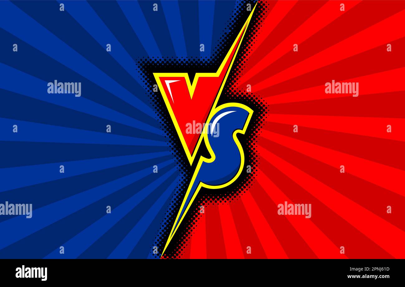 Modello di progettazione a confronto o a confronto di fumetti. Titolo vettoriale rosso contro blu. Illustrazione Vettoriale