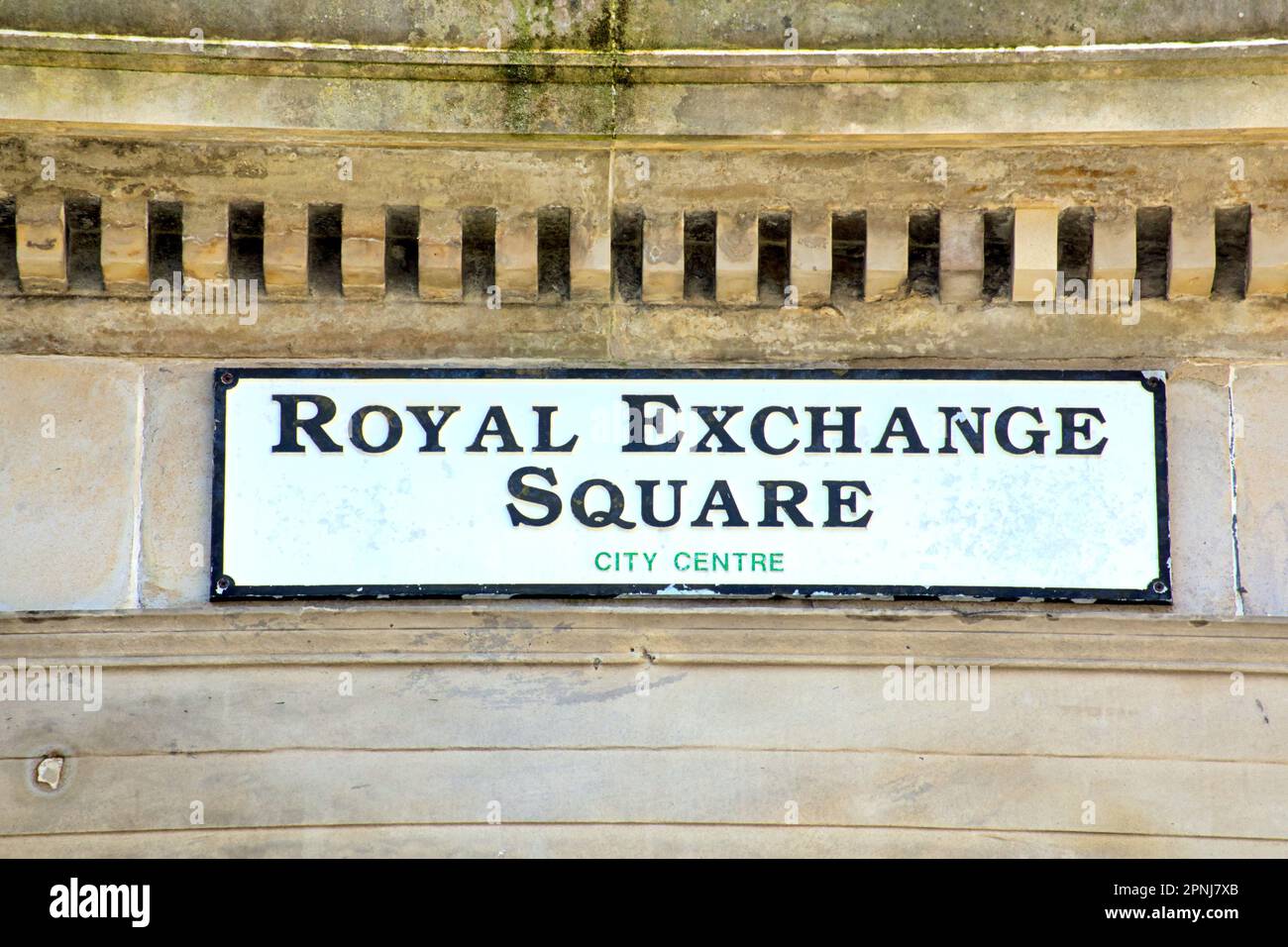 cartello stradale royal exchange square su arenaria bionda Foto Stock