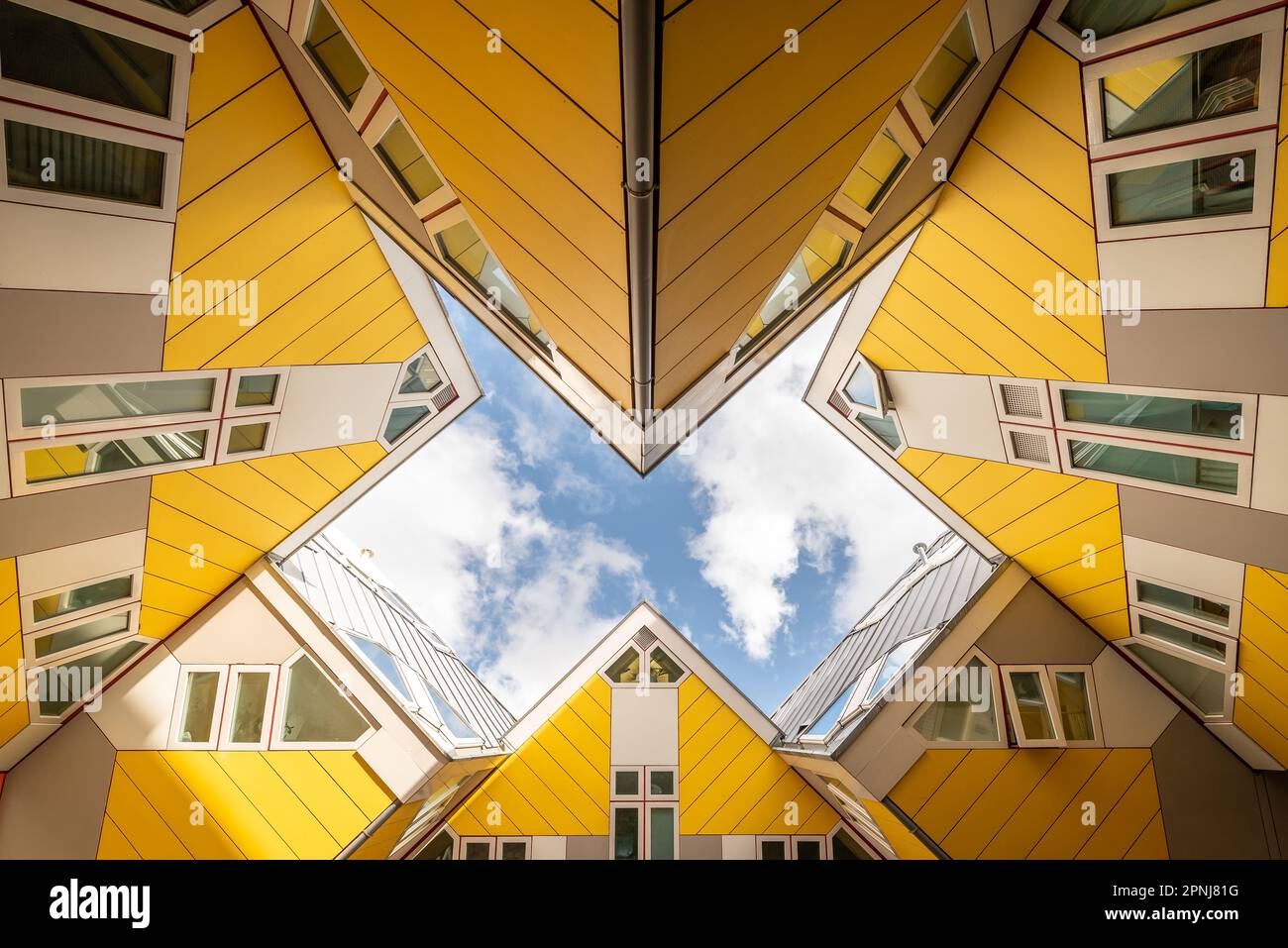 Le Cube House sono famose attrazioni di Rotterdam per via delle loro forme. Ci sono uffici, appartamenti e anche un ostello. Cube case o Kubuswoningen in olandese A. Foto Stock