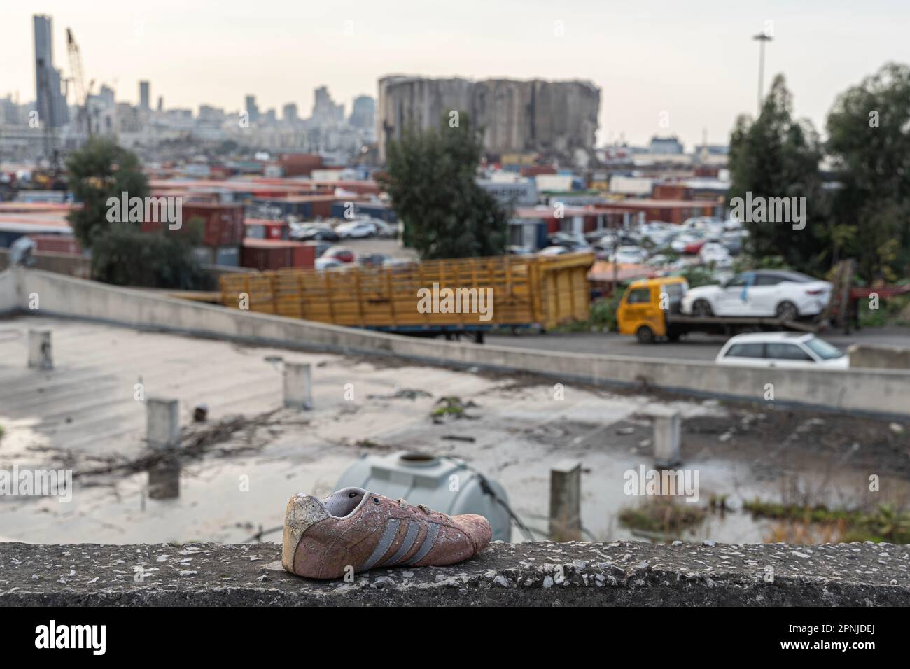 La massiccia esplosione a Beirut, Porto di Beirut, Libano Foto Stock