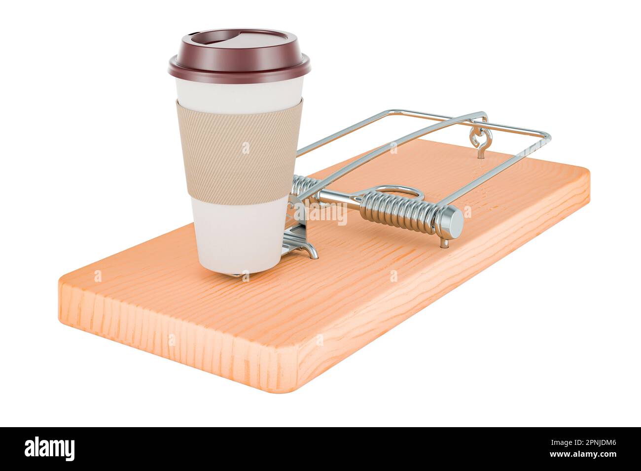 Tazza monouso di caffè o tè all'interno di mousetrap. 3D rendering isolato su sfondo bianco Foto Stock