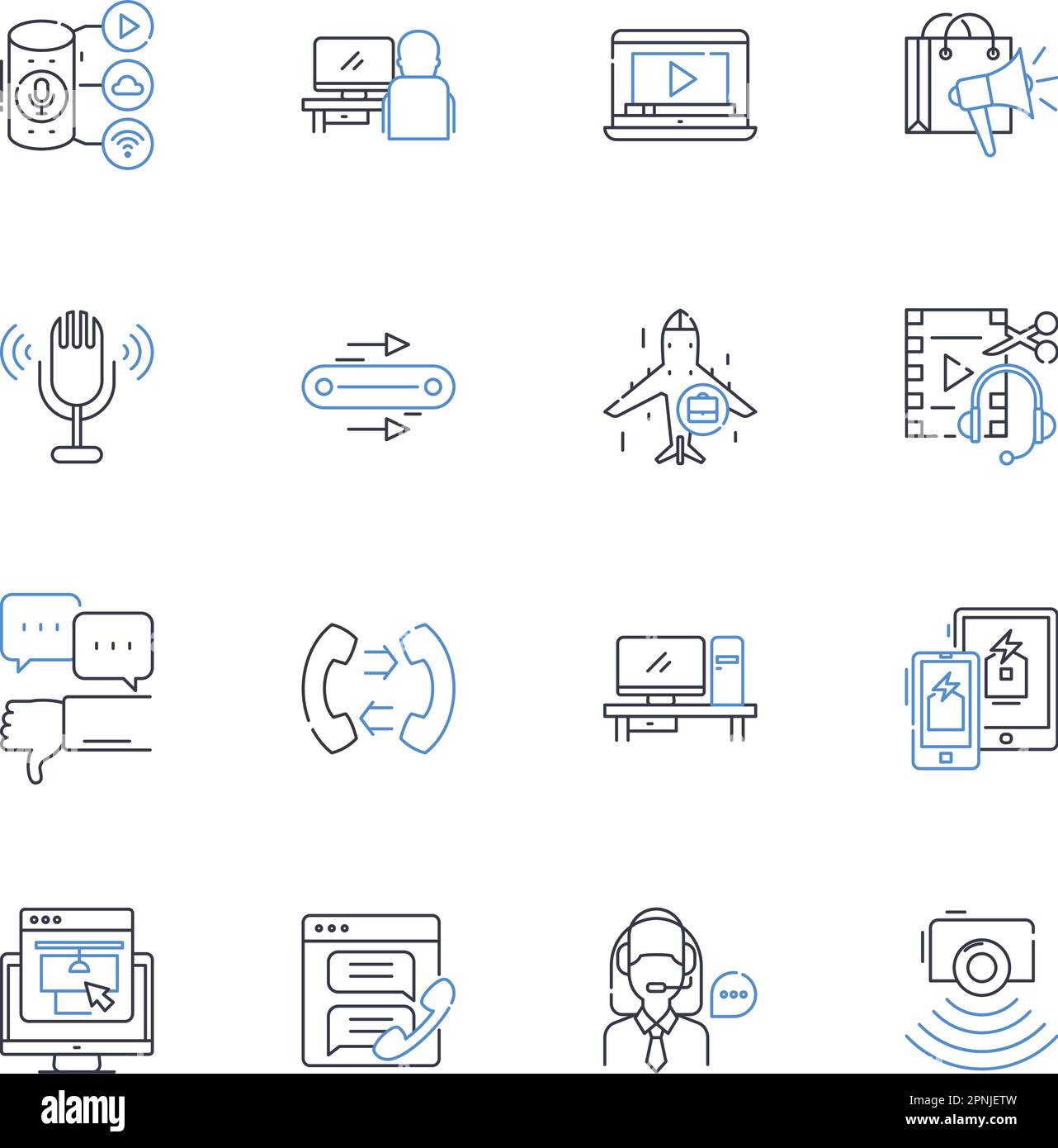 Raccolta di icone della linea di automazione robotica. Efficienza, produttività, innovazione, precisione, ottimizzazione, Integrazione, coerenza vettoriale e lineare Illustrazione Vettoriale