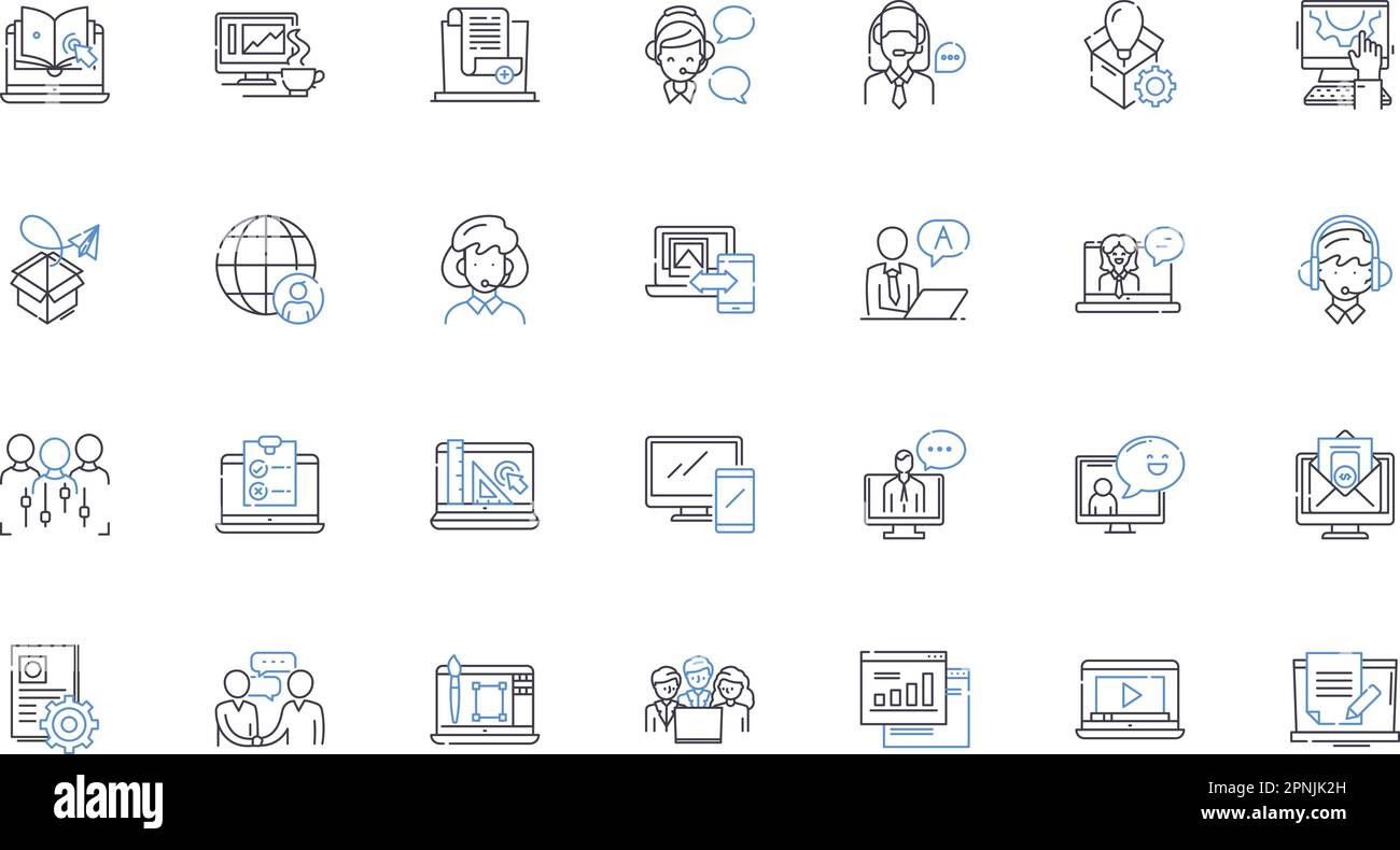 Raccolta di icone della linea di azione collettiva. Unità, cooperazione, mobilitazione, collaborazione, solidarietà, Organizzazione, vettore di difesa e lineare Illustrazione Vettoriale