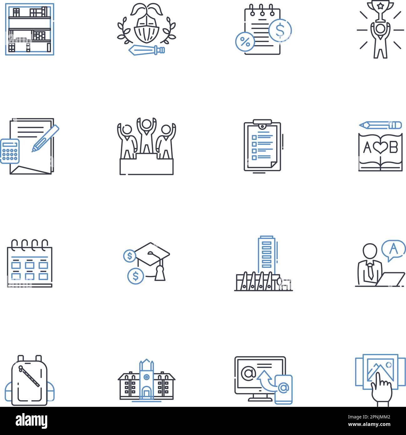 Collezione di icone della linea scolastica professionale. Carriera, specializzazione, competenze, formazione, sviluppo, Educazione, vettore di Mentor ed illustrazione lineare Illustrazione Vettoriale