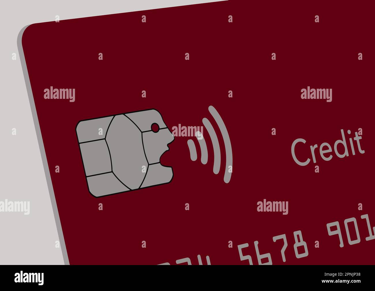 Il chip di sicurezza EMV assomiglia a un volto umano che parla, come nella comunicazione di informazioni e dati NFC in un vettore illo. Illustrazione Vettoriale
