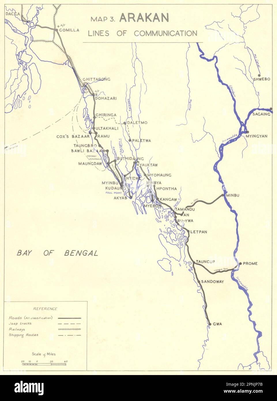 BIRMANIA. Arakan Lines of Communication 1951 mappa del vecchio vintage Foto Stock