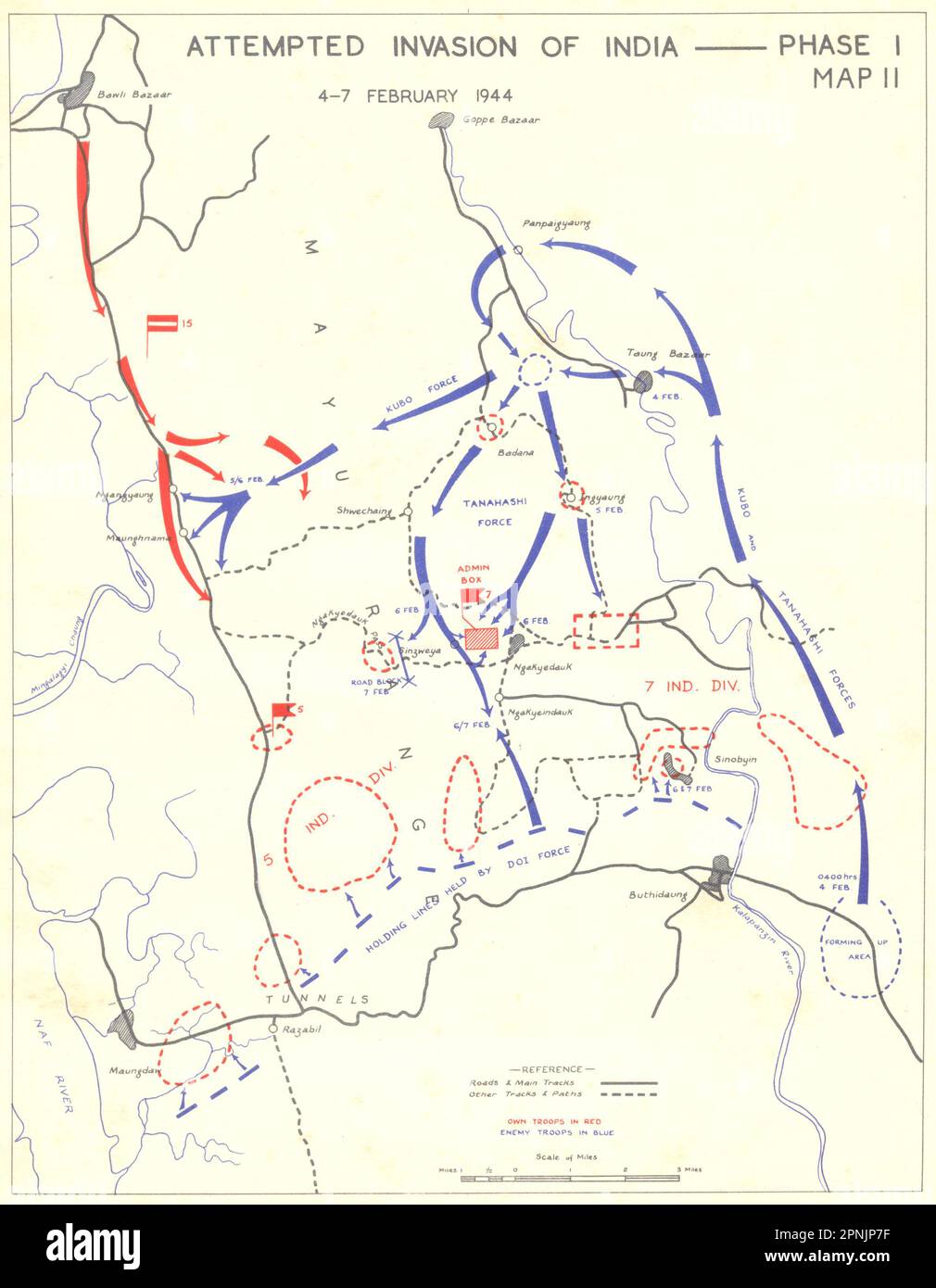 INDIA. Febbraio e marzo 1944. Tentata invasione di fase i 1951 vecchia mappa d'epoca Foto Stock