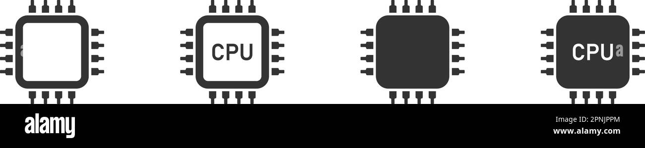 Icona dell'unità di elaborazione centrale isolata. Chip del computer della CPU. Simbolo, immagine vettoriale del logo. Illustrazione Vettoriale